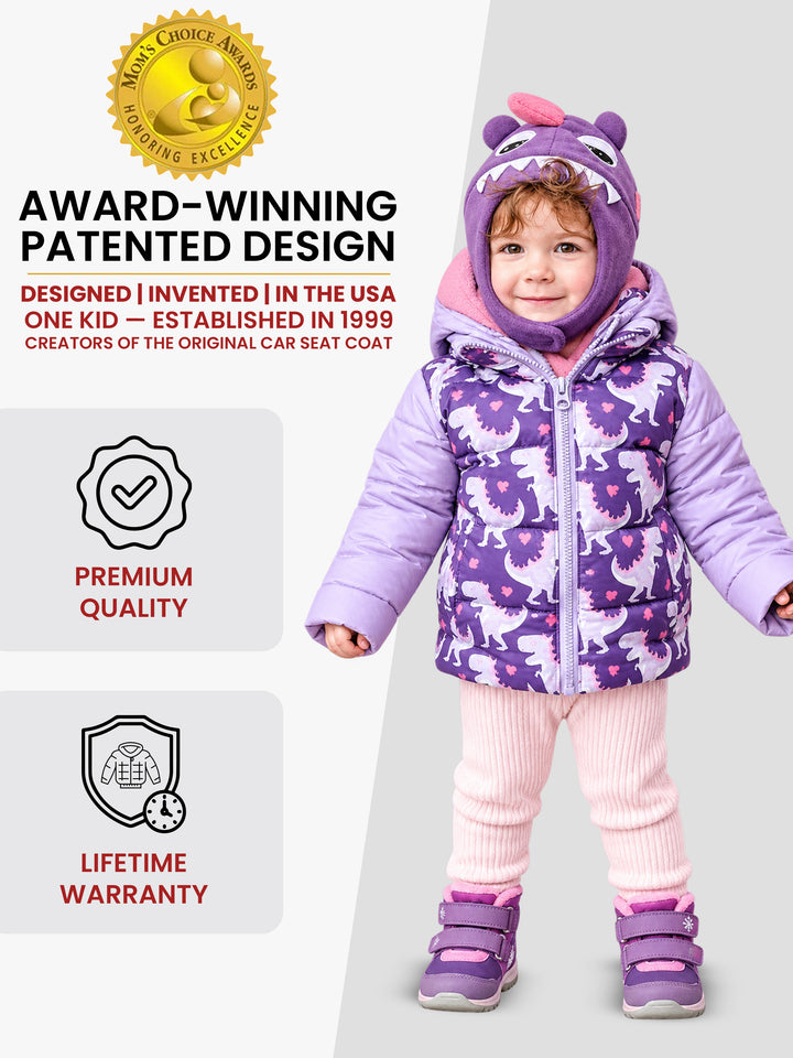 The Road Coat Down - Purple Raptor - Award-Winning Patented Kids Coat