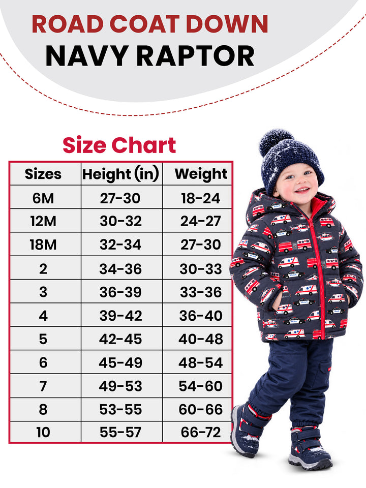 The Road Coat Down - Rescue - Kids Winter Coat Size Chart