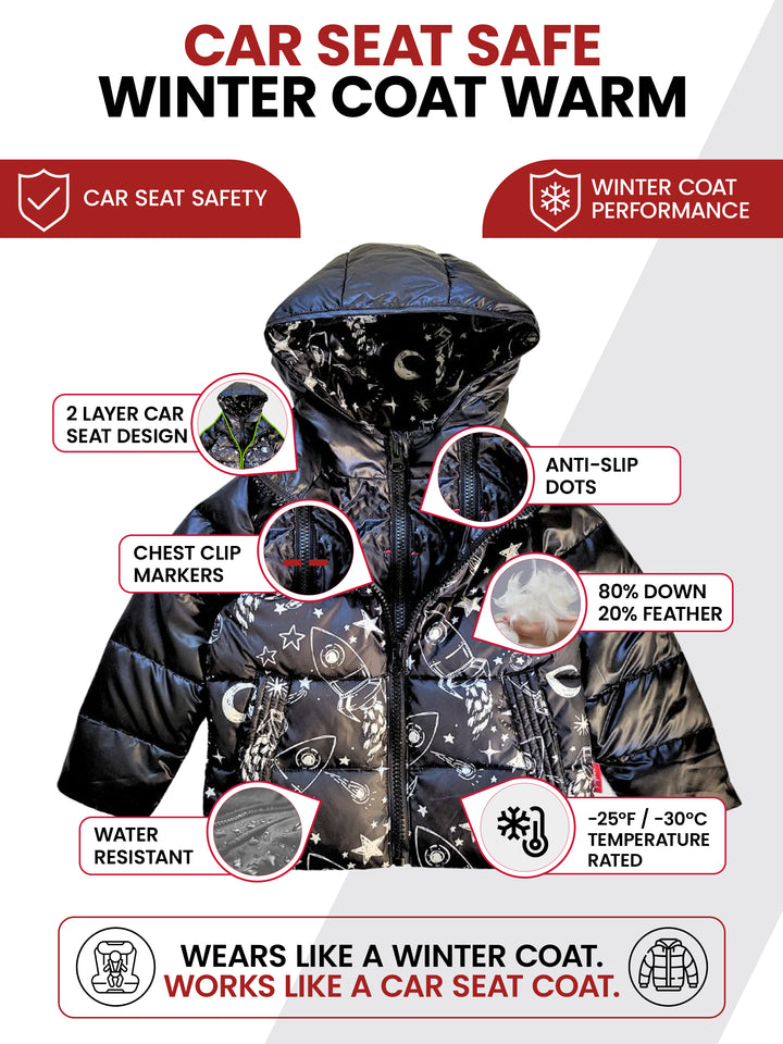 The Road Coat Down - Rocketship - Car Seat Safe Winter Coat Features