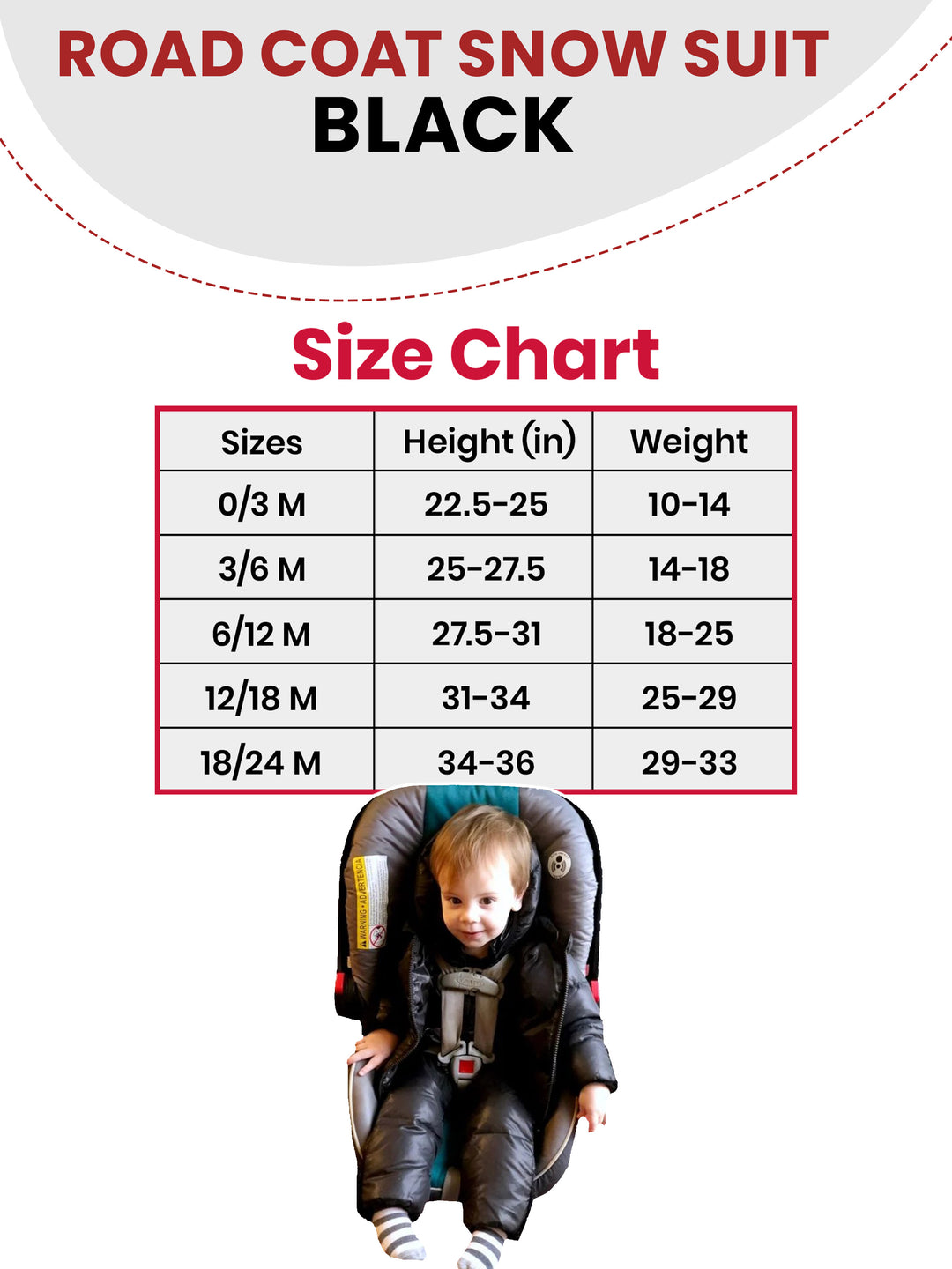The Road Coat Snow Suit - Black - Kids Winter Coat Size Chart