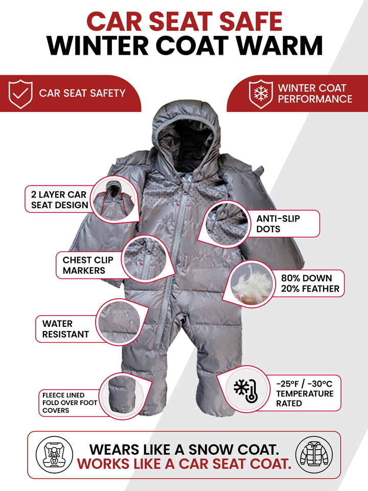 The Road Coat Snow Suit - Platinum - Car Seat Safe Winter Coat Features