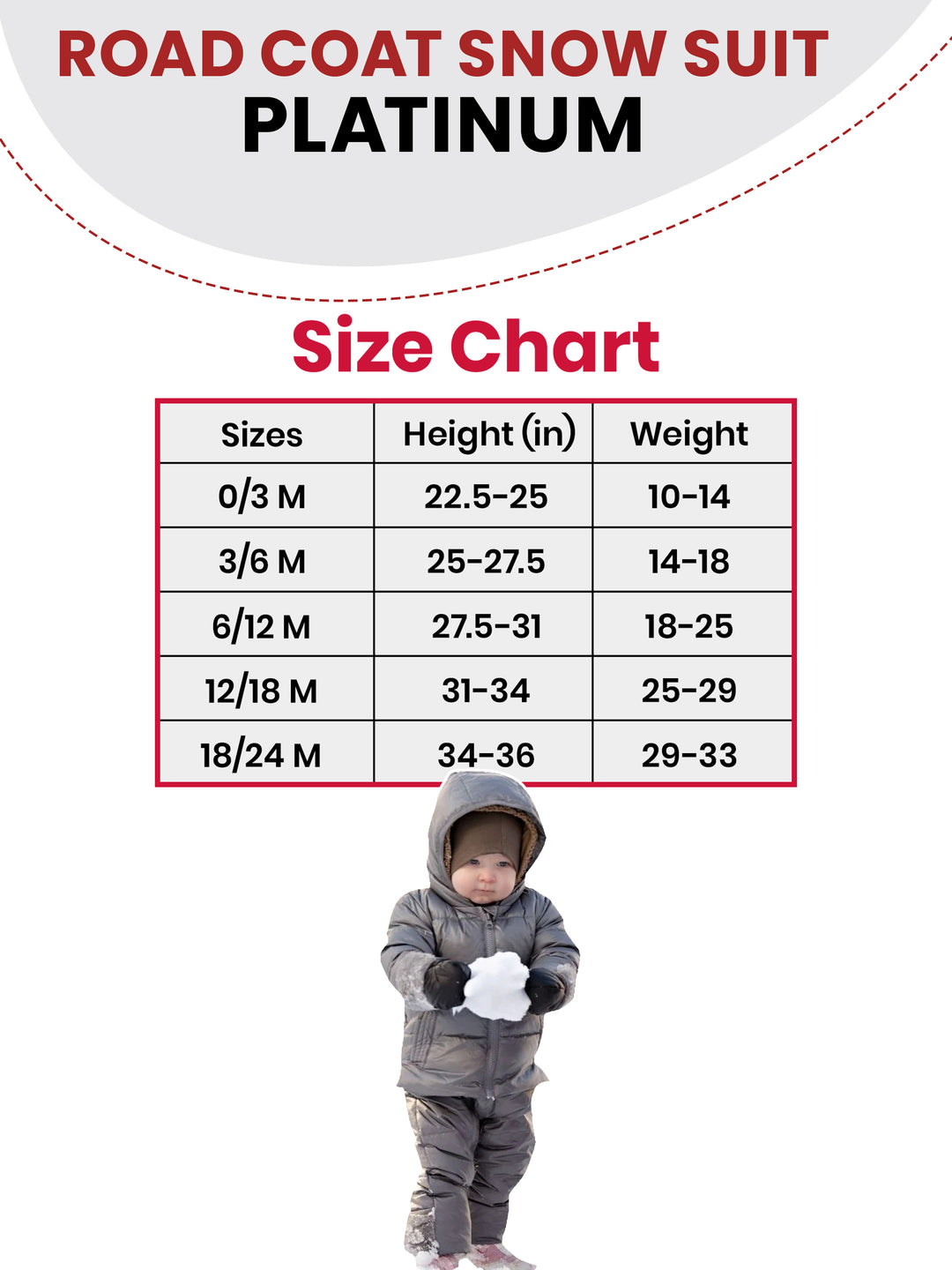 The Road Coat Snow Suit - Platinum - Kids Winter Coat Size Chart