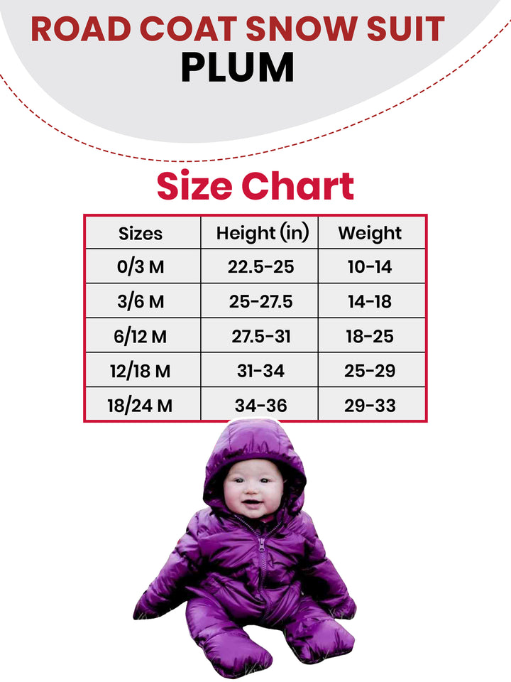 The Road Coat Snow Suit - Plum - Kids Winter Coat Size Chart