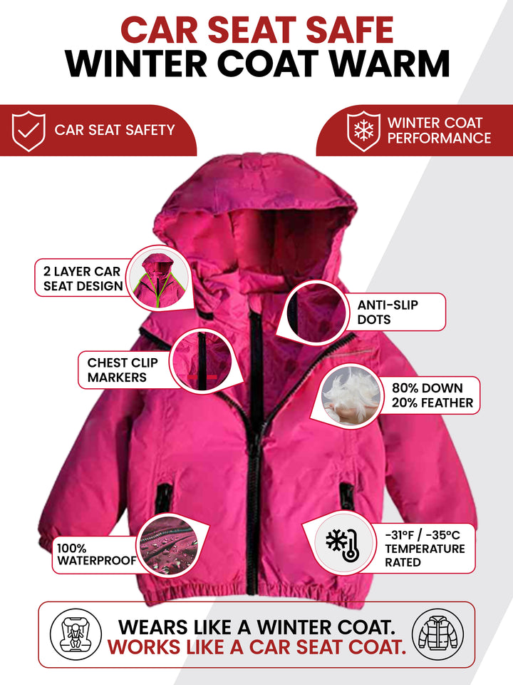 The Road Coat Arctic - Fuchsia- Car Seat Safe Winter Coat Features