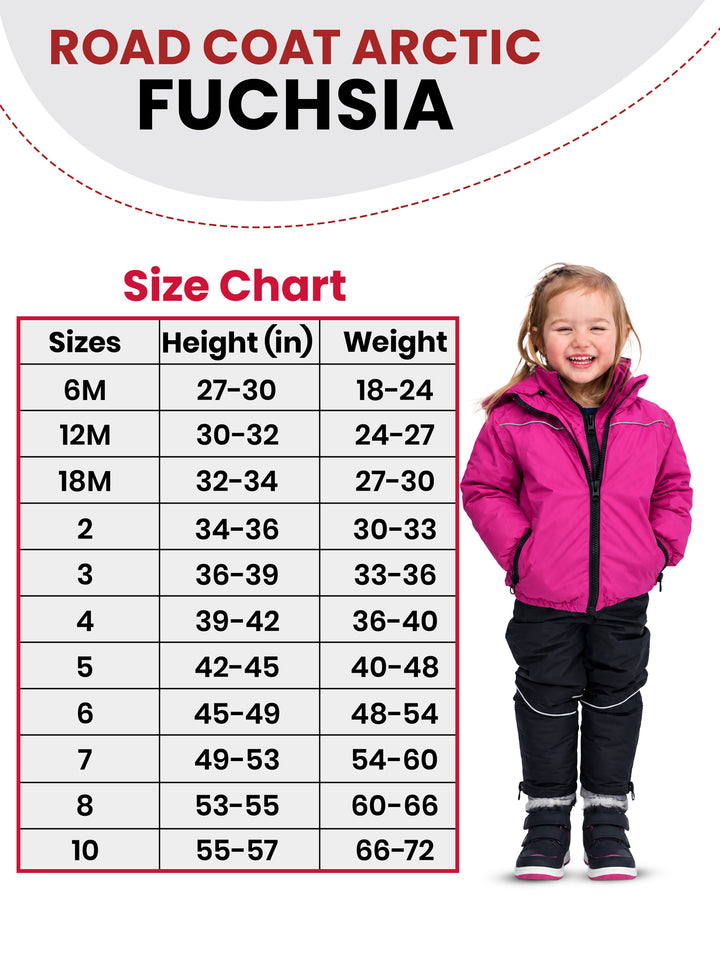 The Road Coat Arctic - Fuchsia- Kids Winter Coat Size Chart