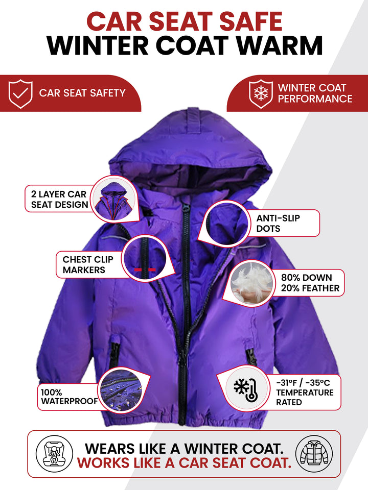 The Road Coat Arctic - Purple - Car Seat Safe Winter Coat Features