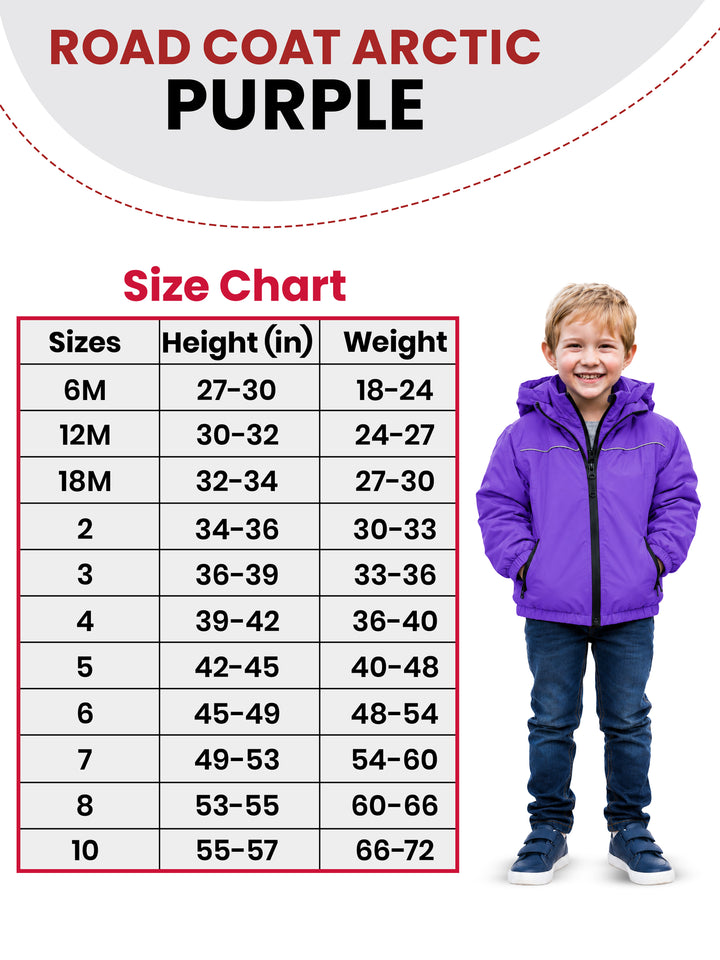 The Road Coat Arctic - Purple - Kids Winter Coat Size Chart