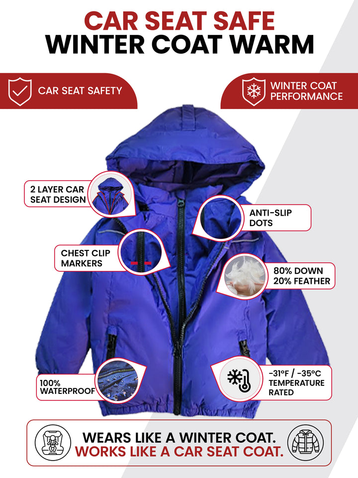 The Road Coat Arctic - Royal Blue - Car Seat Safe Winter Coat Features
