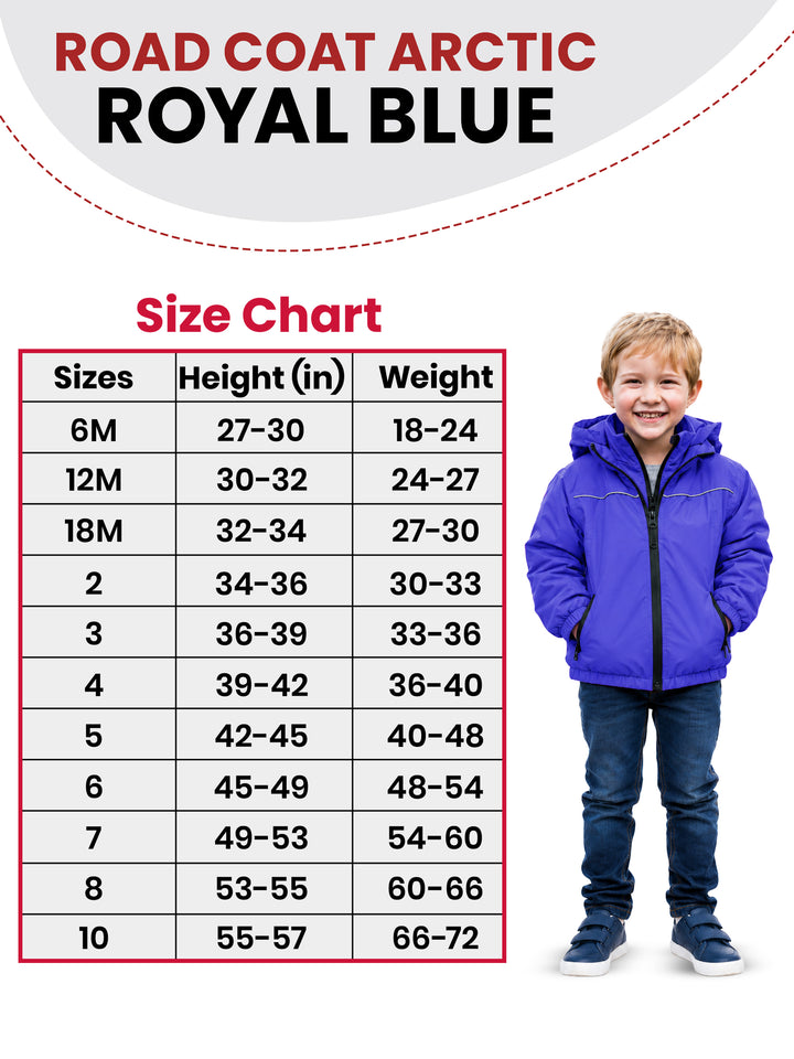 The Road Coat Arctic - Royal Blue - Kids Winter Coat Size Chart