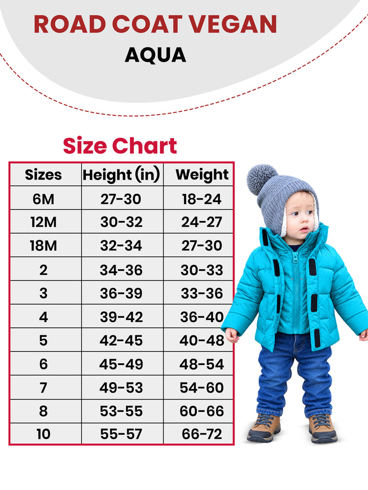 The Road Coat Vegan -  Purple - Kids Winter Coat Size Chart