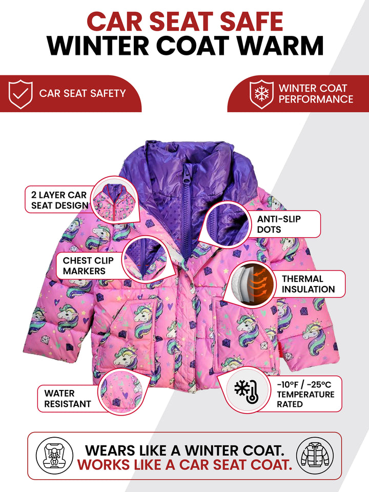 The Road Coat Vegan - Unicorn - Car Seat Safe Winter Coat Features