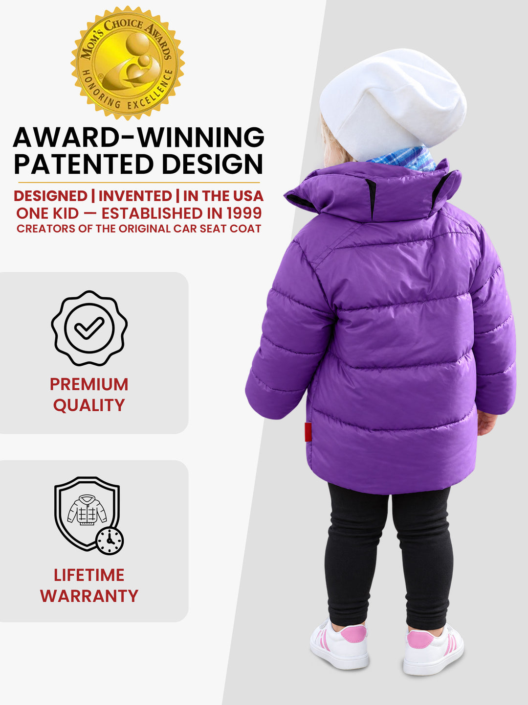 The Road Coat Vegan - Purple - Award-Winning Patented Kids Coat