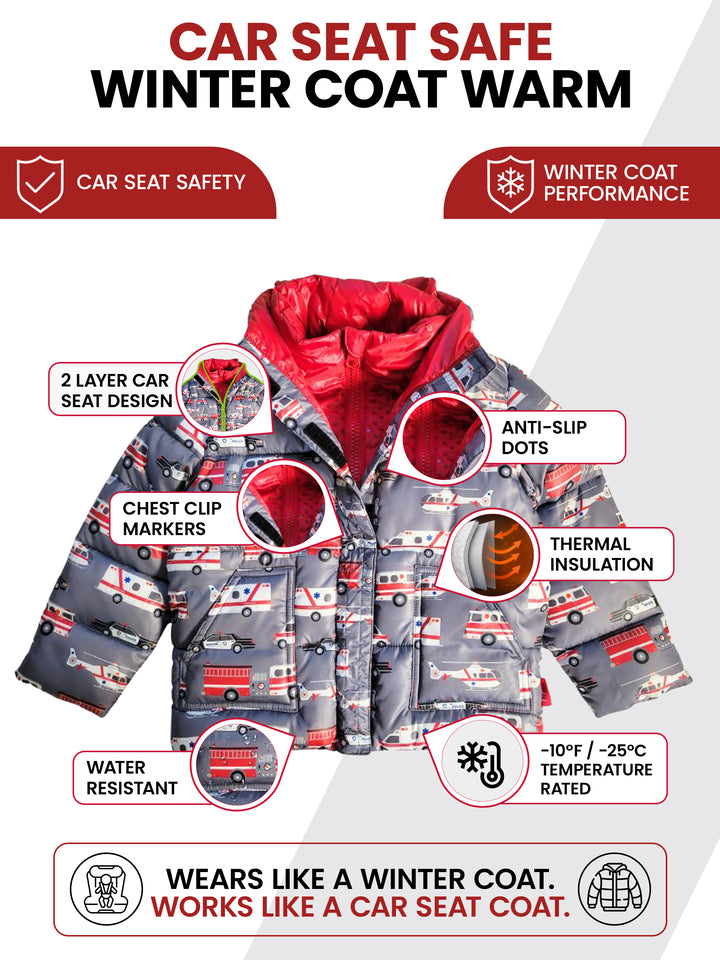 The Road Coat Vegan - Rescue - Car Seat Safe Winter Coat Features