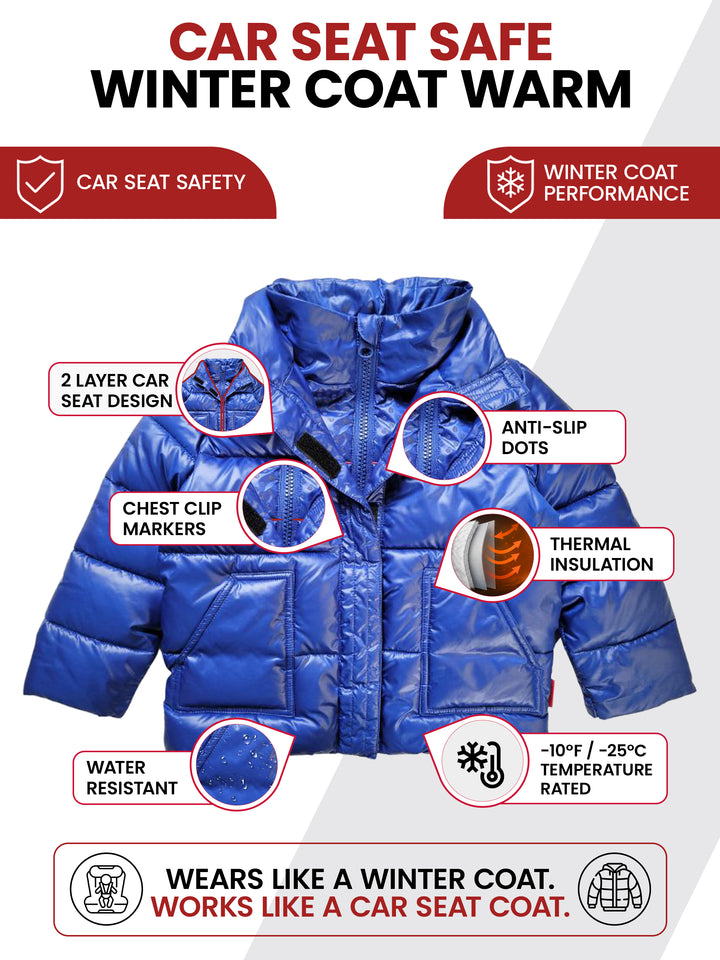 The Road Coat Vegan - Royal Blue - Car Seat Safe Winter Coat Features